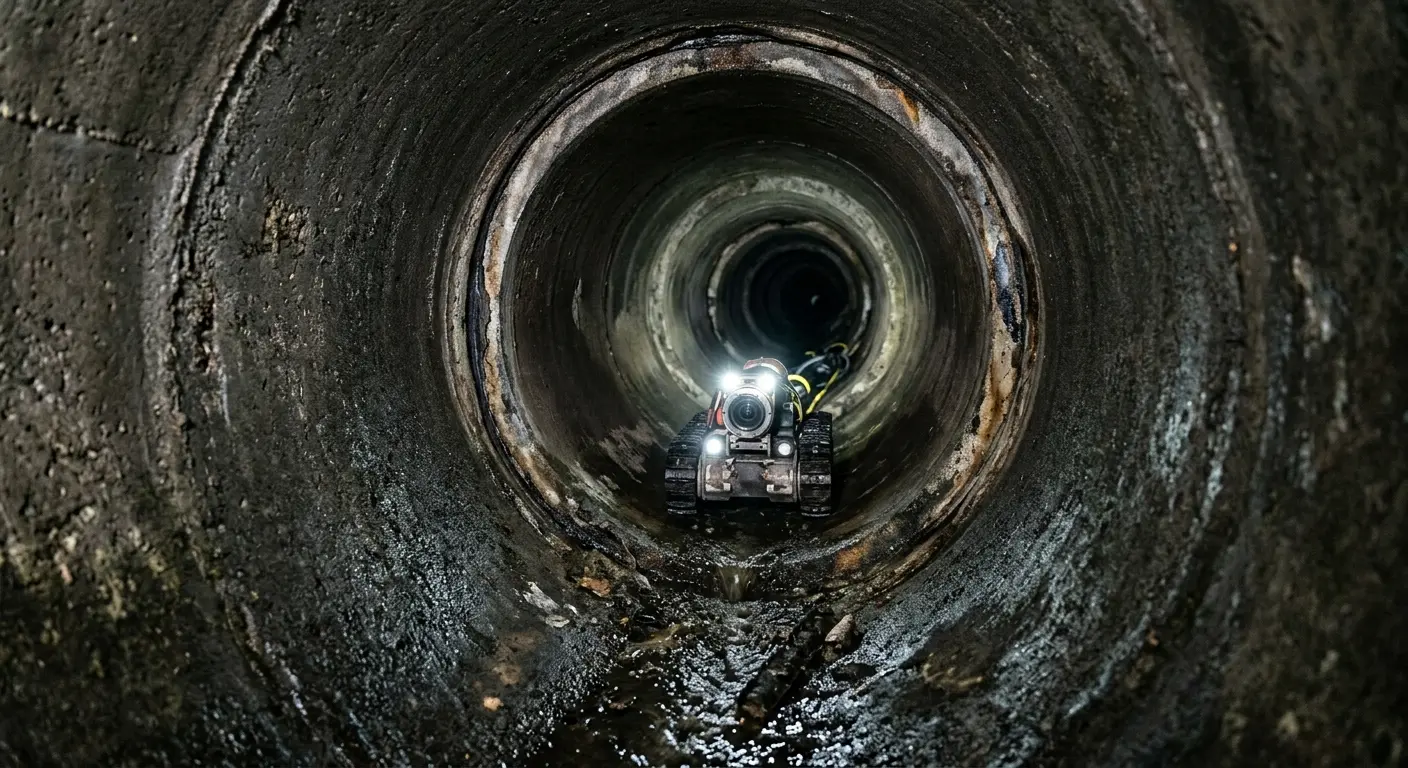 Robotic sewer camera inspecting pipe interior for Sewer Line Cleaning in Hillsdale